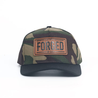 FORGED Leather Patch Hat | Woodland Camo & Black