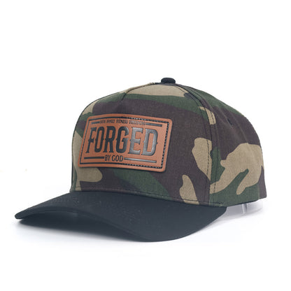 FORGED Leather Patch Hat | Woodland Camo & Black