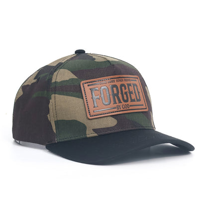FORGED Leather Patch Hat | Woodland Camo & Black