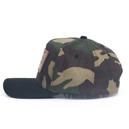 FORGED Leather Patch Hat | Woodland Camo & Black